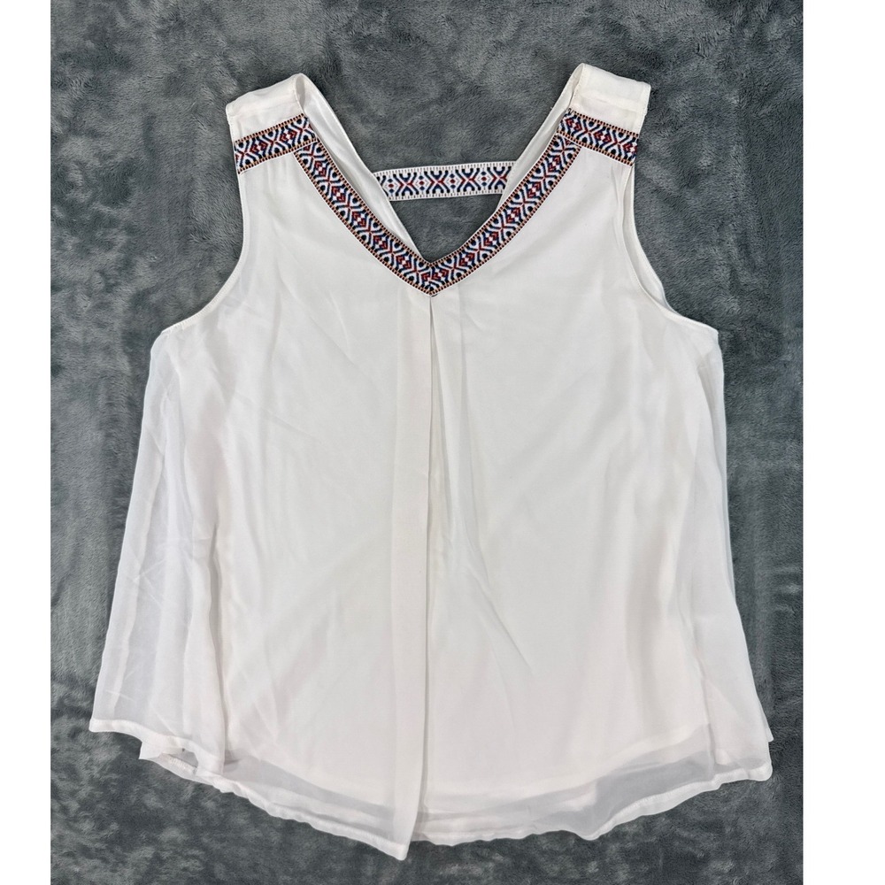 Rock 47 by Wrangler White Sleeveless Embroidered V-Neck Blouse Top Shirt Small